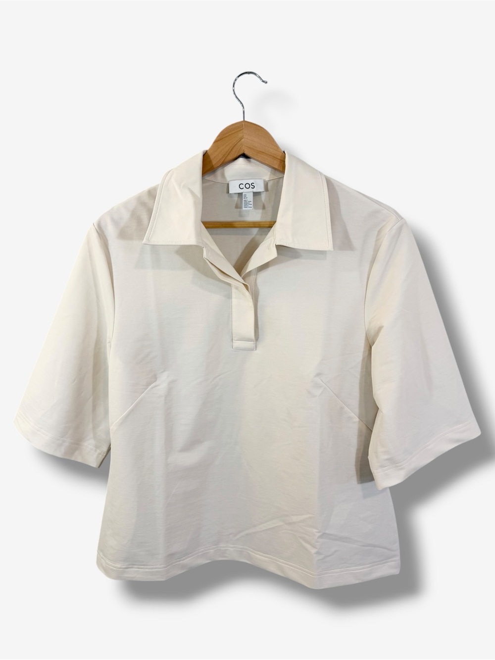 COS Minimal Cotton Jersey Polo Shirt S Ecru Cream Boxy Modern